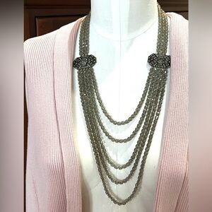 Heidi Daus “Art Deco Revival” vintage Necklace 5 strand faceted gray beads